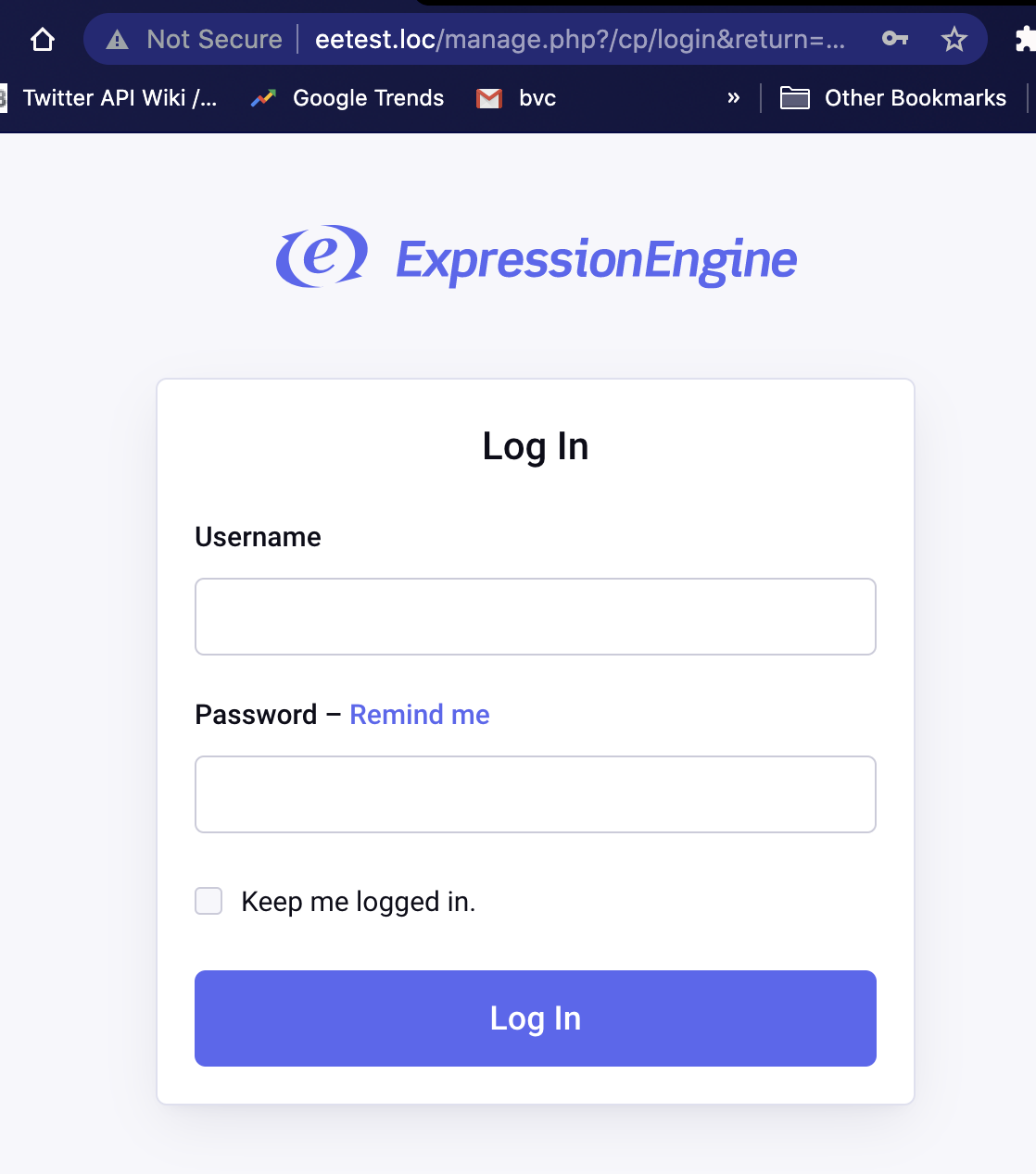 ExpressionEngine login screen