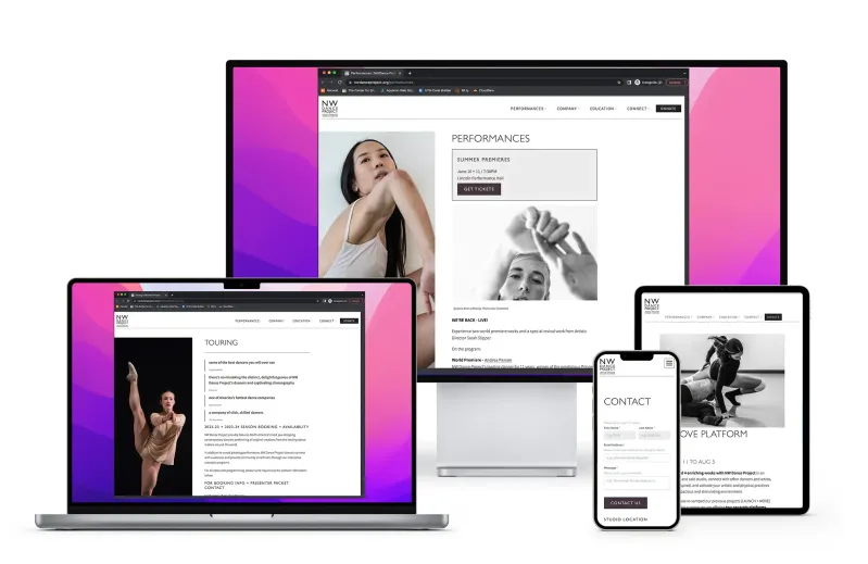 NW Dance Project Craft CMS website on multiple screen sizes.