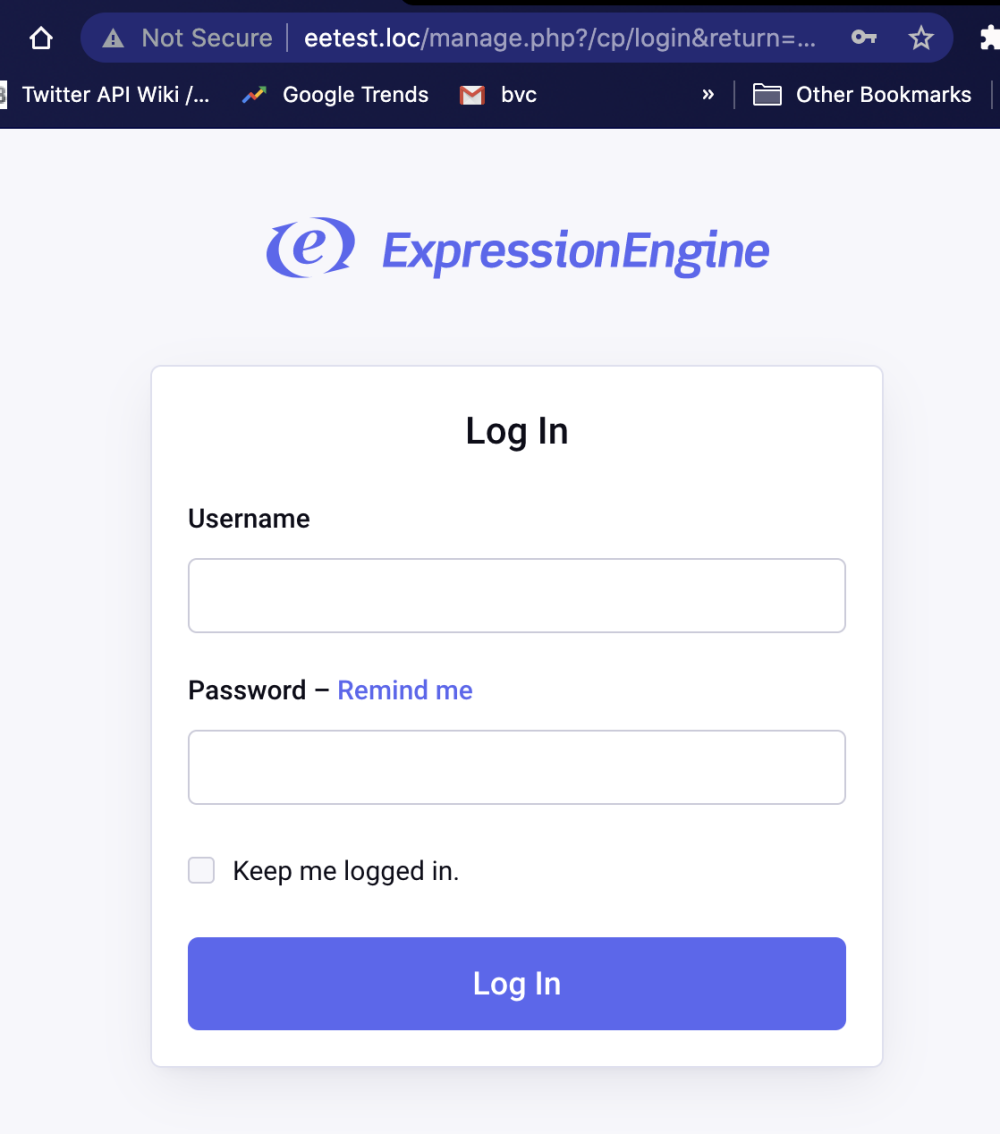 ExpressionEngine login screen