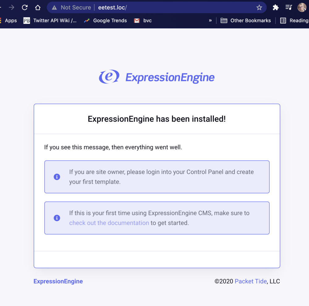 Front-end of newly installed ExpressionEngine